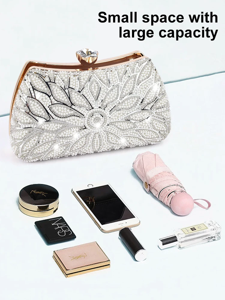 Elegante Bolso De Mano Brillante Para Mujer, Bolso De Fiesta De Boda Con Cadena Desmontable, Bolsa