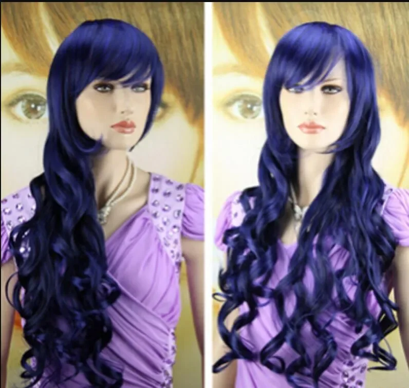 

WIG New Long blue Curly Wavy Hair Full Wigs Cosplay Party Anime Lolita Wigs