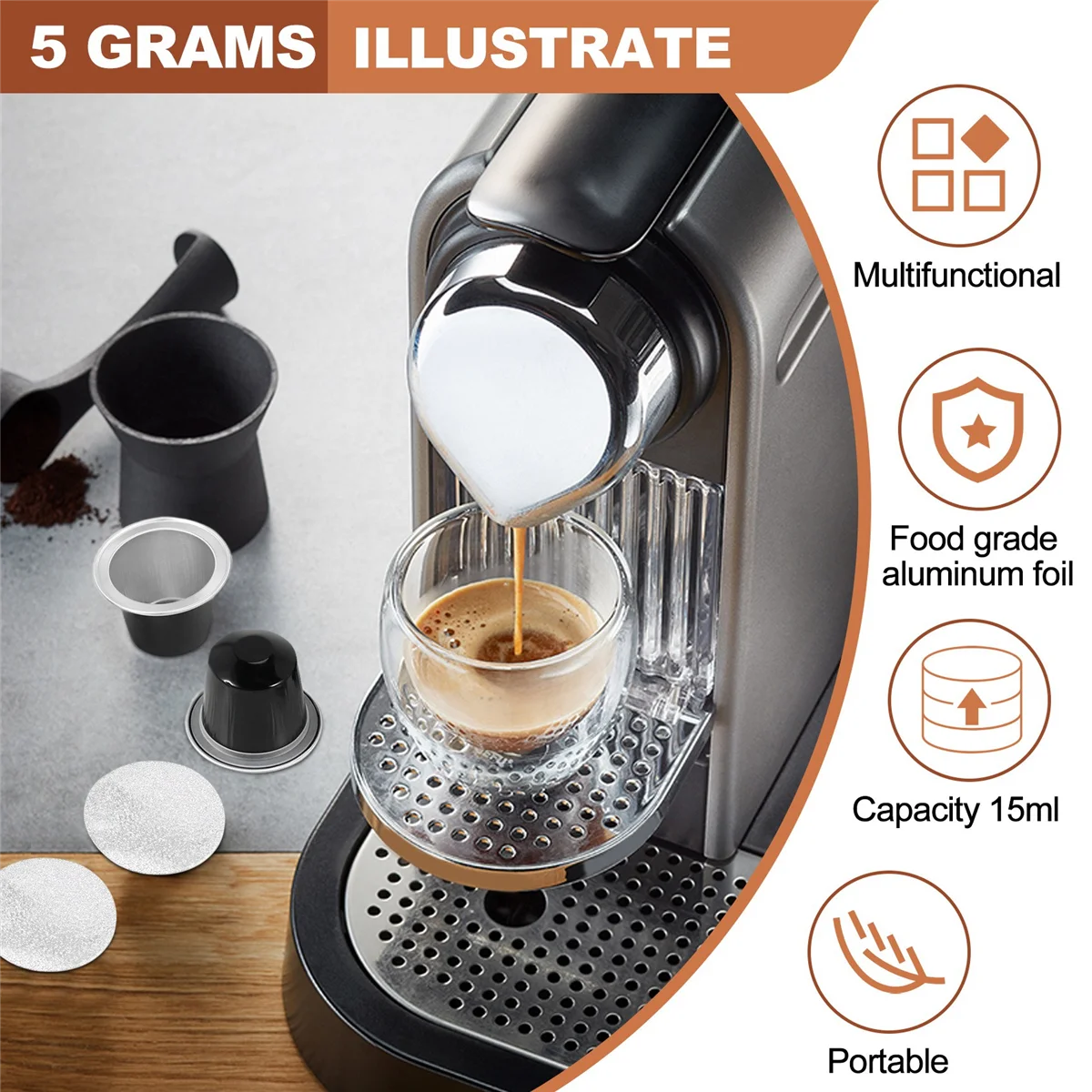 Refillable Coffee Capsules Cup Disposable Coffee Capsules Packaging Cafe Supplies for Black 50Sets coffee capsules