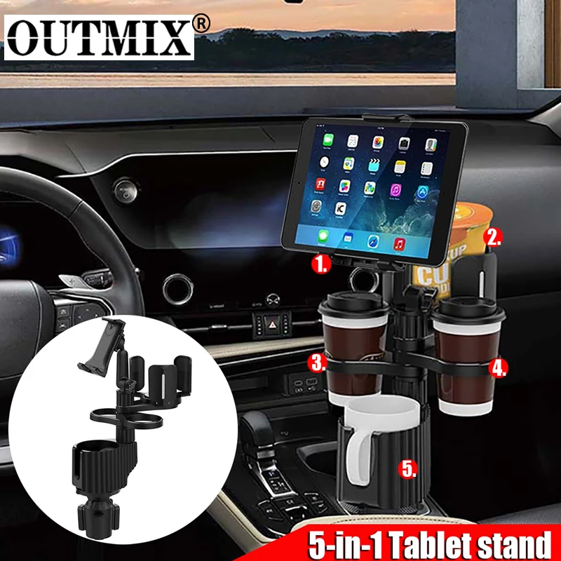 Outmix-multifuncional Ajustável Carro Tablet Stand Cup Holder Expander Beber Suporte Garrafa Removível Telemóveis Titular