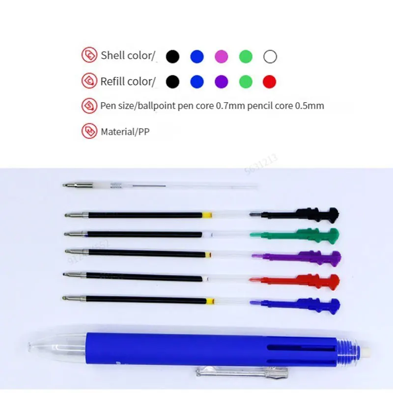 Multicolor Pen 6 in 1 Ballpoint Pen 5 Colors Ball Pens Refill and 0.5mm Mechanical Pencil Lead Office School Korean Stationery images - 6