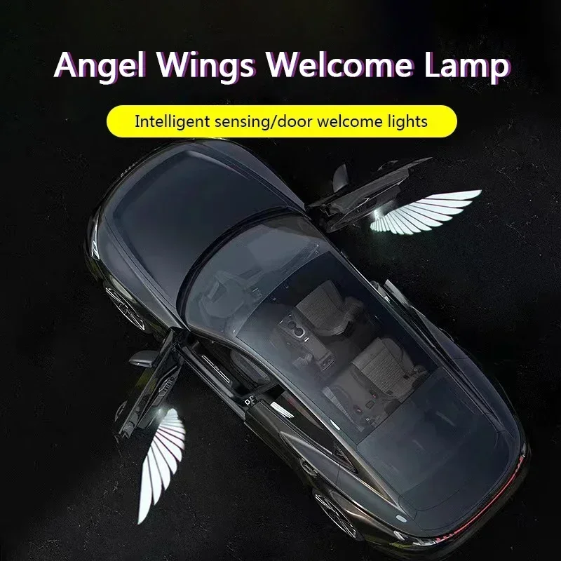 2PCS LED Automotive Universal Retrofit Welcome Light Induction Turn on Angel Wing Lima Tiger Skull Projector Ground Lighting
