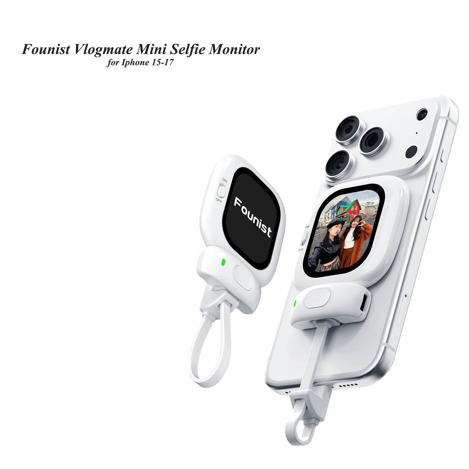 Founist Vlogmate Mini Magnetic Selfie Monitor Screen for iPhone 15-17 AMOLED Rear Back Camera Monitor Screen Vlogging Live