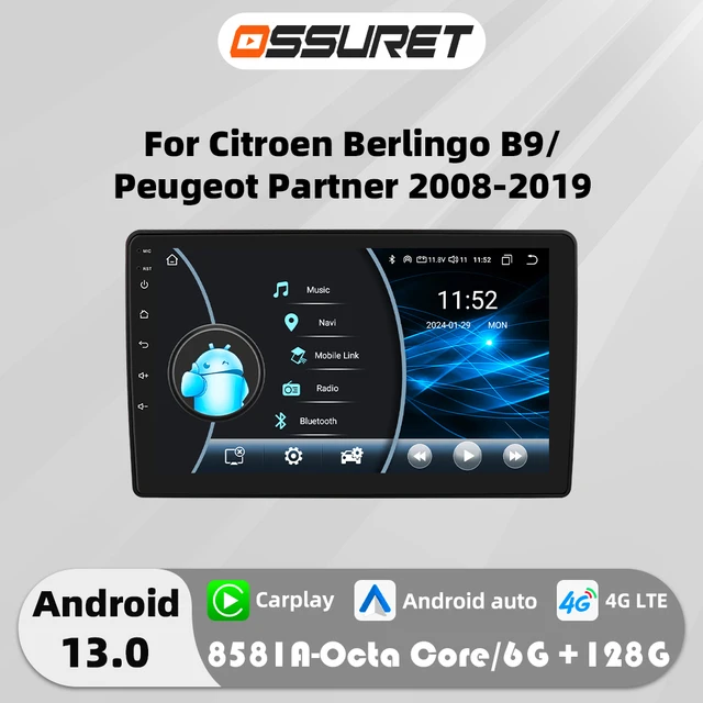 9"Android 13 Car radio GPS Stereo For Citroen Berlingo B9/Peugeot Partner Multimedia Player 4G Autoradio Carplay 2Din Head Unit