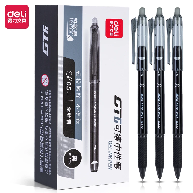 12pcs Deli GT6 Easable Neutral Pen 0.5 mm Black Ink Large Capacity School Student Supplies Stationery deli 8937 harry potter penholder supplies school office stationery gift student