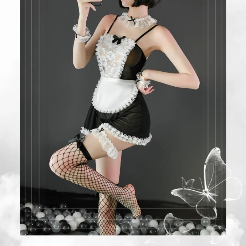 Women Lingerie Cosplay Costume French Apron Maid Dress