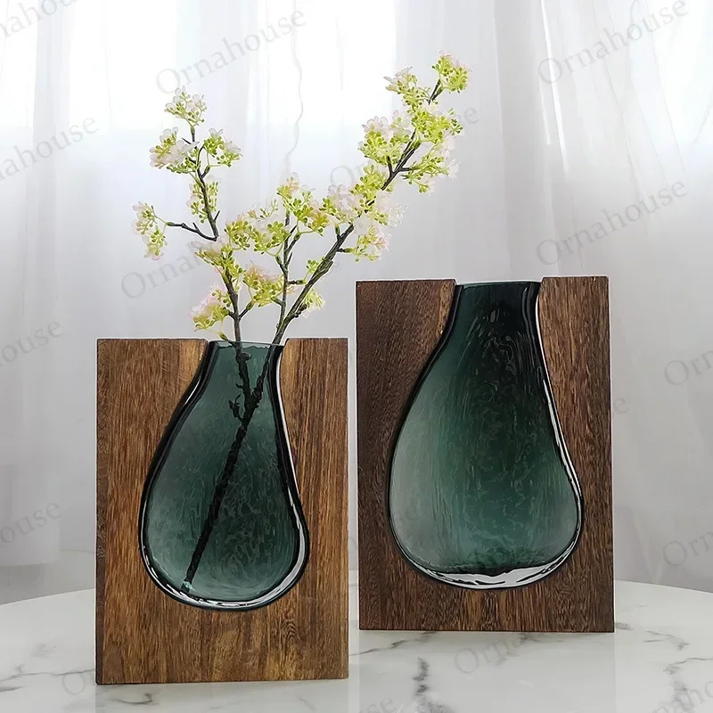 

Solid Vases Wood Design تحف Hotel Nordic Decoration Vase Glass كبيره Home للمنزل Creative فازات New Transparent