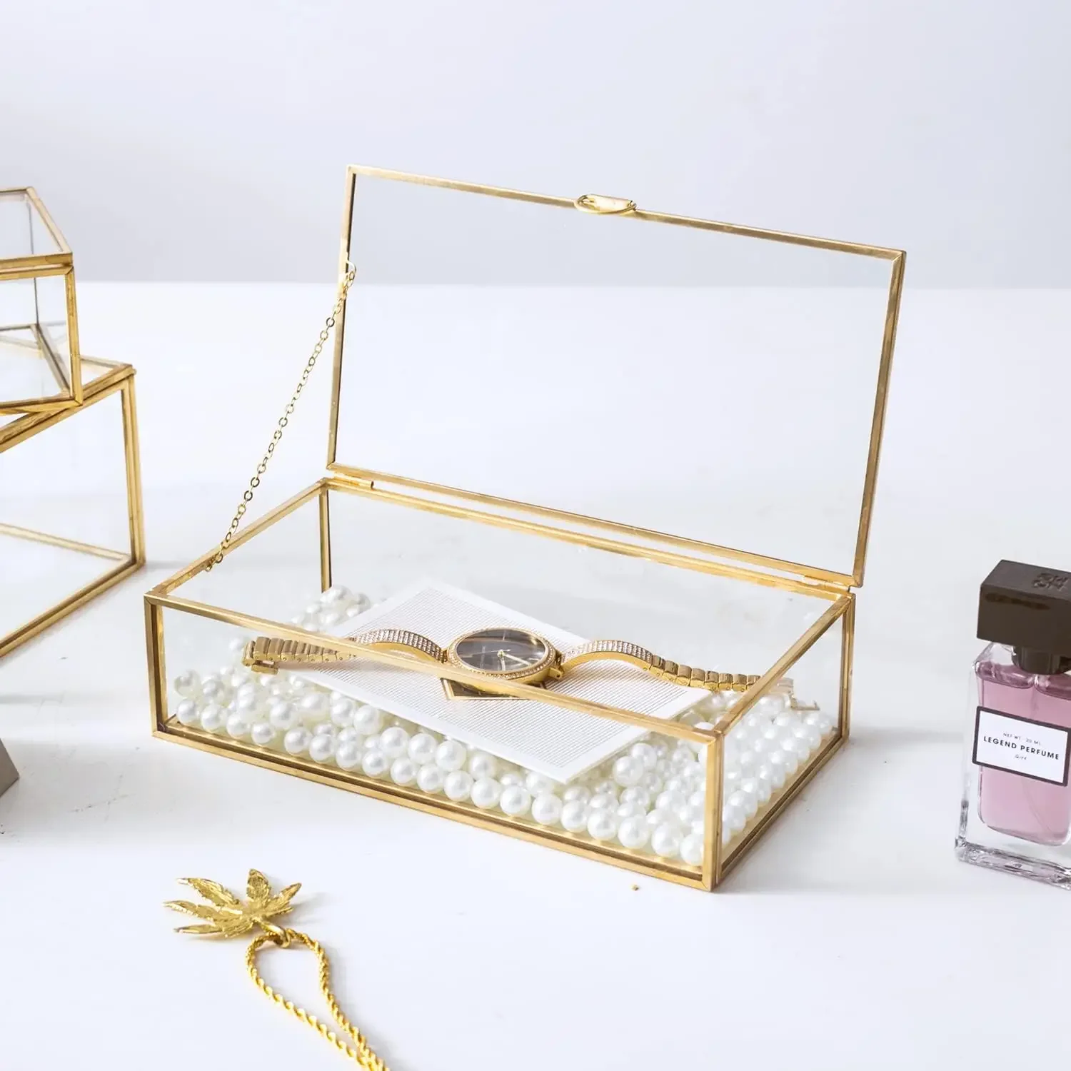 1/2Pcs Glass Jewelry Box Transparent Golden Rectangular Vintage Jewelry Organizer for Home Ecklace Bracelets Earrings Storage for jewelry display rack,jewelry storage rack