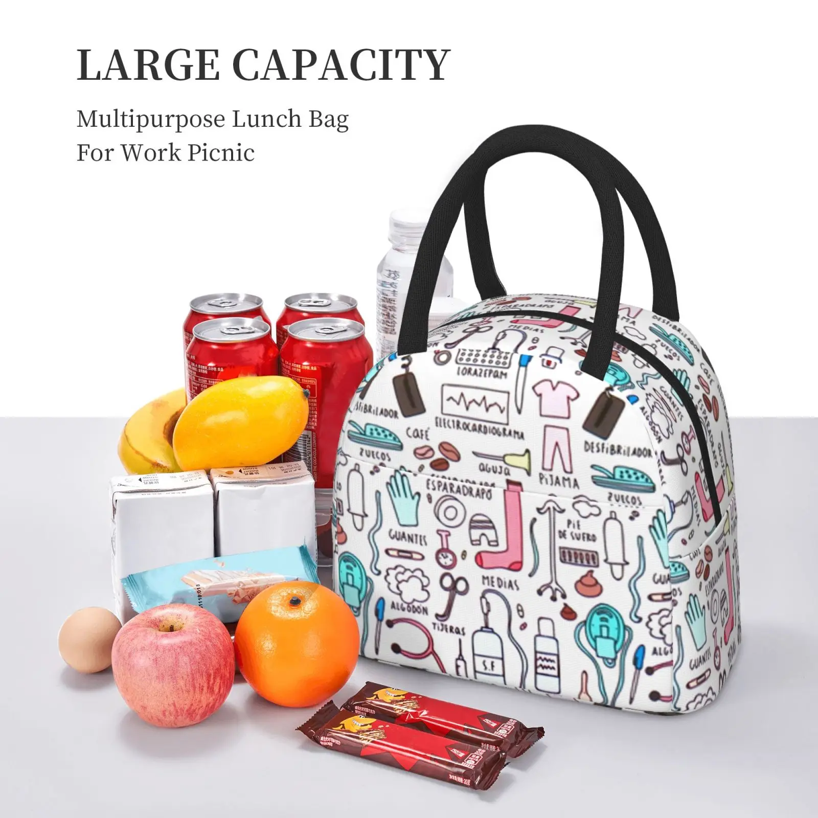NOISYDESIGNS Travel Nurse Bag Insulated Lunch Bags Women Cartoon Nurse Print Food Case School Cooler Warm Bento Box for Kids