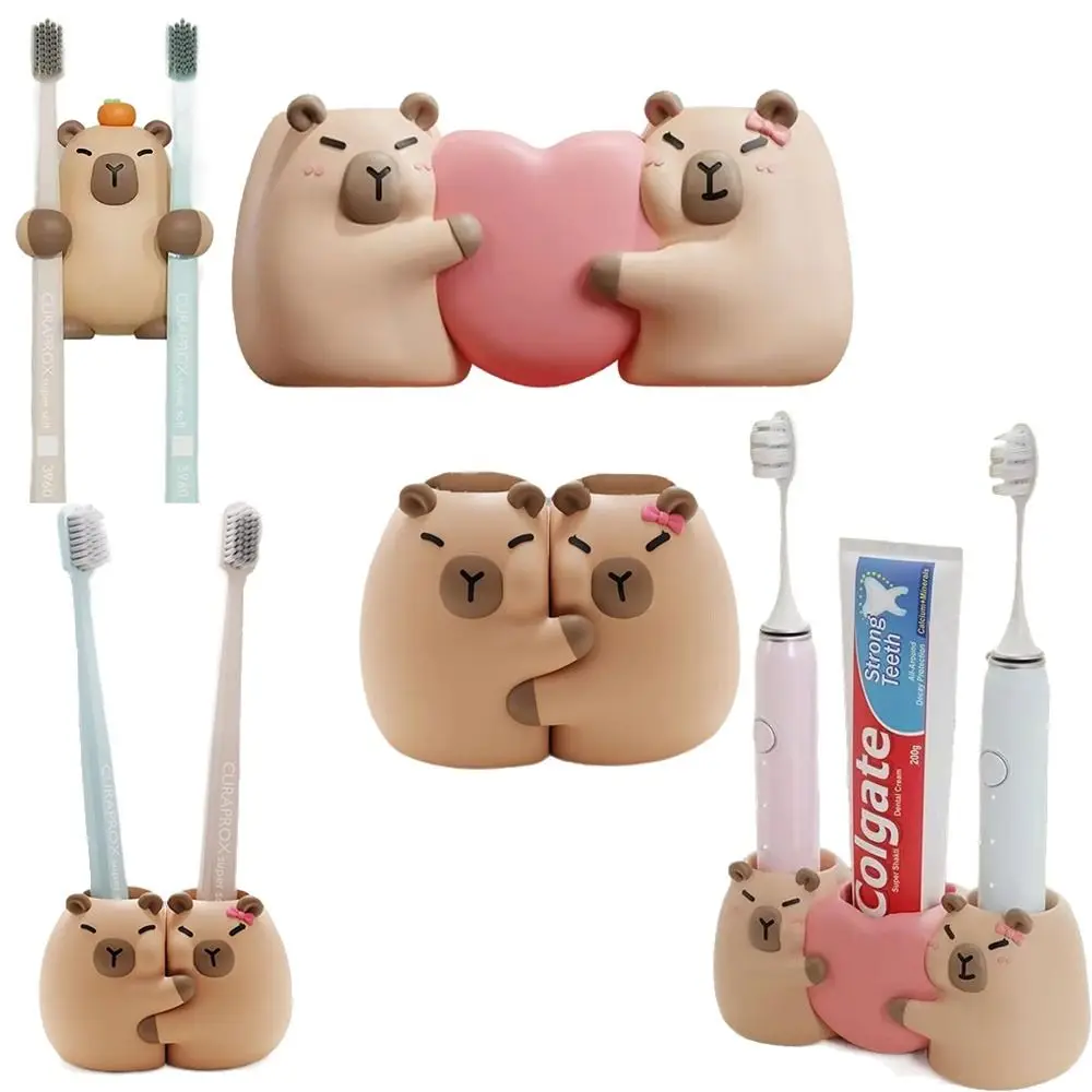Multi-functional Capybara Toothbrush Holder Drain Hole Hanging/Free Standing Toothpaste Storage Shelf Reusable Stable