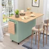 Rolling Kitchen Island with Storage, Drop-Leaf Bar Countertop, Spacious Solid Rubberwood Top, Modern Style 3