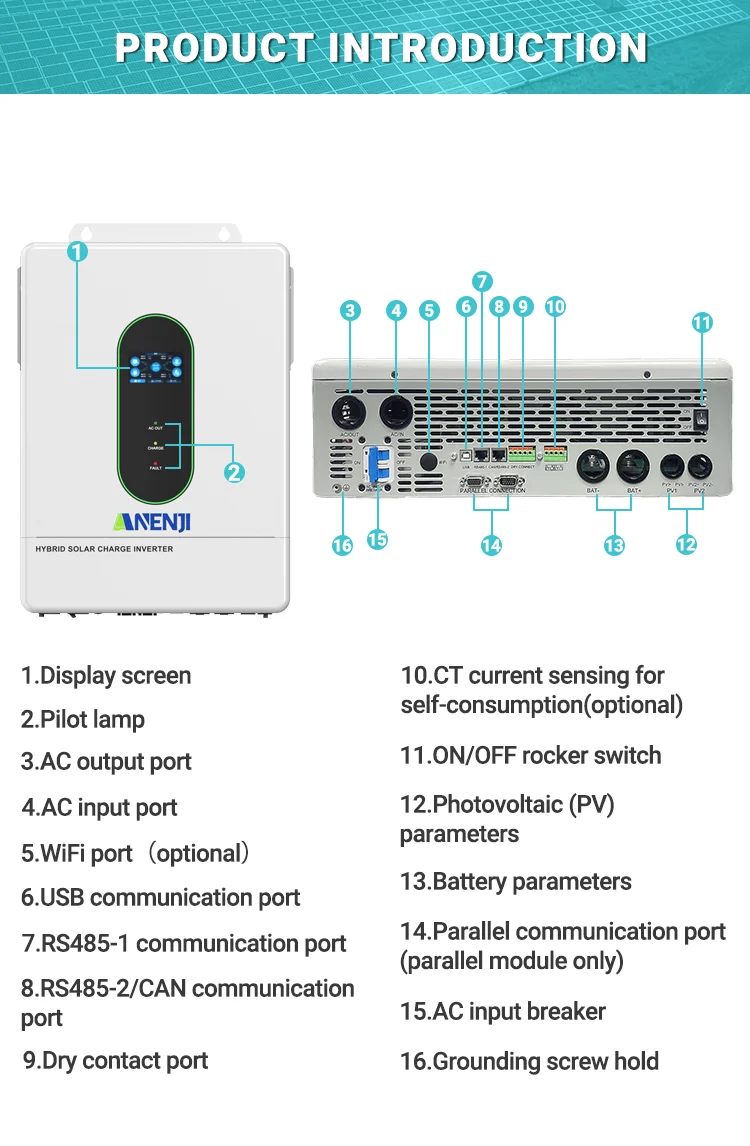 12KW 48V Hybrid Solar Inverter On/Off-Grid MPPT PV 200A 500VDC Threephas Pure Si