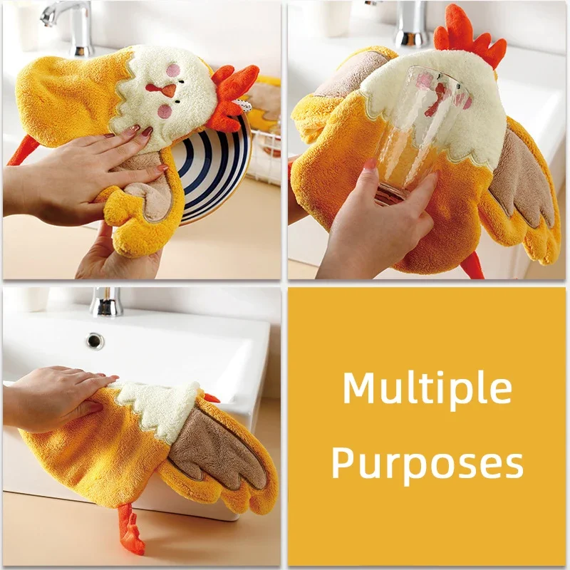 Hand Towels Cute Animal Hand Towel for Children Thicken Coral Fleece Absorbent Kitchen Microfiber Dishcloths