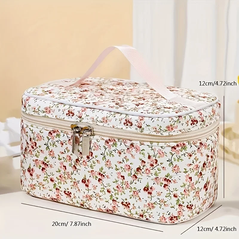 Large-Capacity Makeup Bag Floral Print Cosmetic Bag For Girl Portable Women's Cosmetic Bag Travel Bag Bathroom Wash Bag, For Ea 4