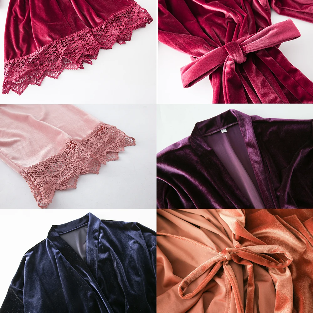 Sexy Lace Up Robe Nightwear Women's Sleepwear Burgundy Kimono Bathrobe Gown Intimate Lingerie Autumn New Homewear
