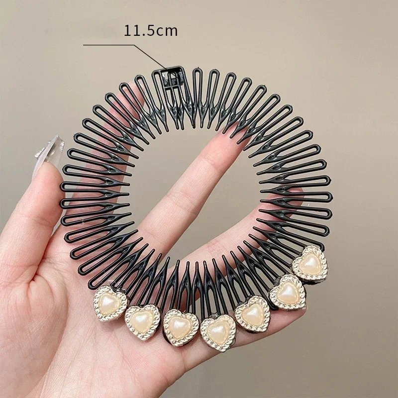 Womens Black Scrunchie Hairband for Girls Plastic Pearl Rhinestone Headband Wavy Hair Hoop Washing Face Fixed Hair Accessories