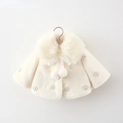 Manteau d'hiver en fausse fourrure pour filles, veste à la mode, col en fourrure polaire, doux, chaud et épais, mignon, châle, vêtements pour nouveau nés, cadeau 