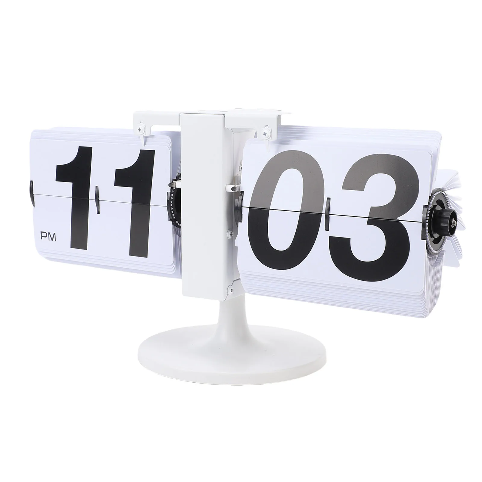Mechanical  Clock 12 Hours 304 Stainless Steel PVC  Desk Clock Battery Powered Automatic Page Turning Quiet for Office
