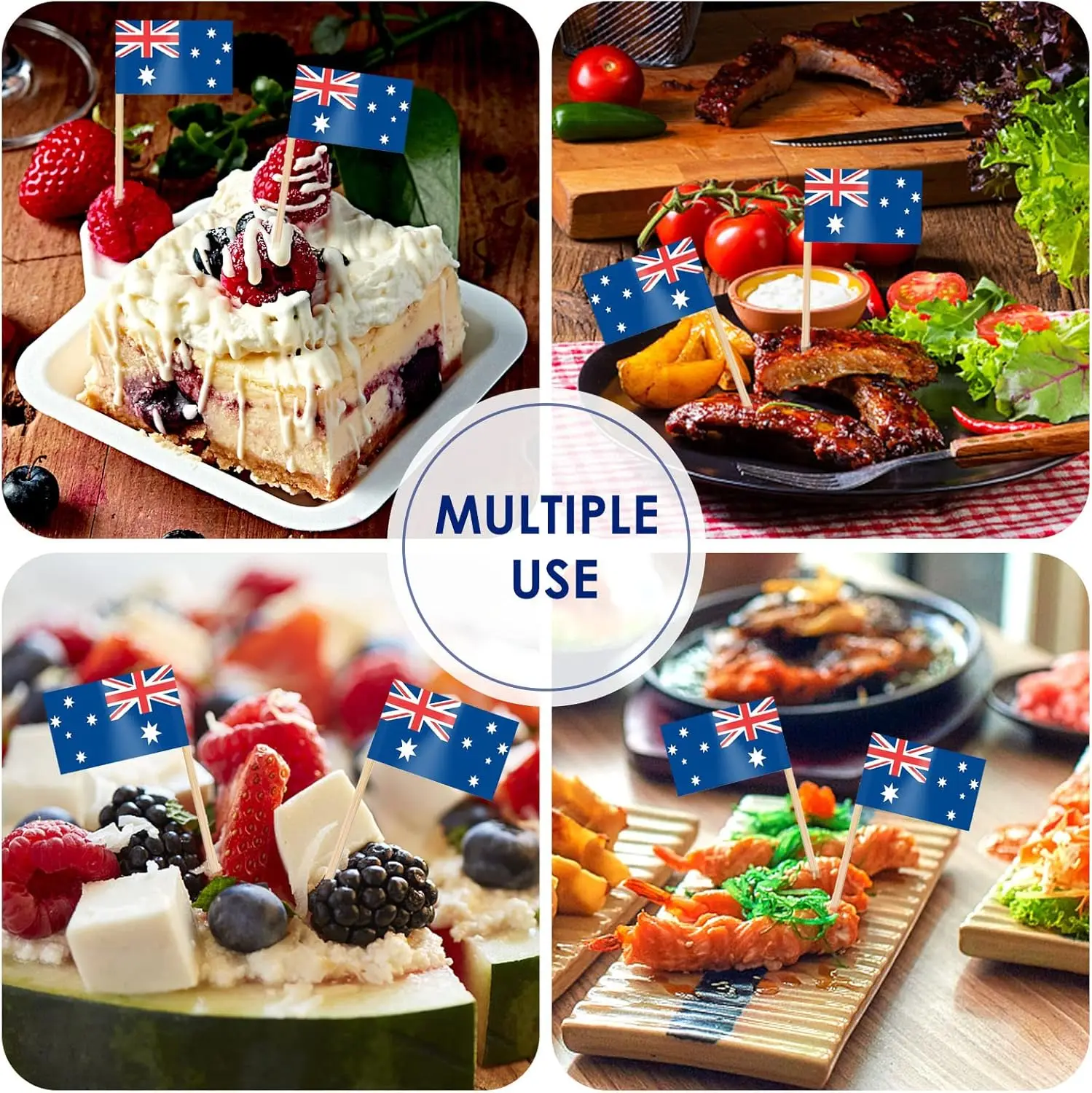 Australian Flag Toothpick Decorations - Set of 100 Cupcake and Cocktail Toppers