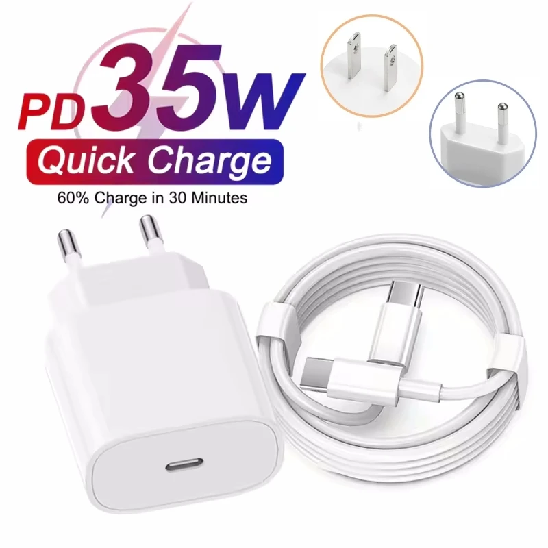 For Apple Original PD 35W Fast Charger For iPhone 16 15 14 13 12 11 Pro Max Plus XS USB C Rapid Charging Type-C Cables cargador