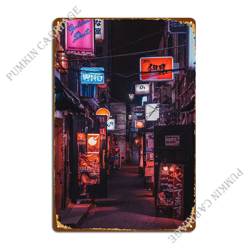 

Металлический плакат Golden Gai для ползания в баре Токио, забавное украшение для кинотеатра, жестяной плакат