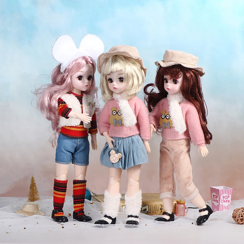 23 Movable Joints 30cm Doll Dress Up Close Eyes Blinking Dolls with Fashion Clothes Skirt Jeans for Girls Toys Gift