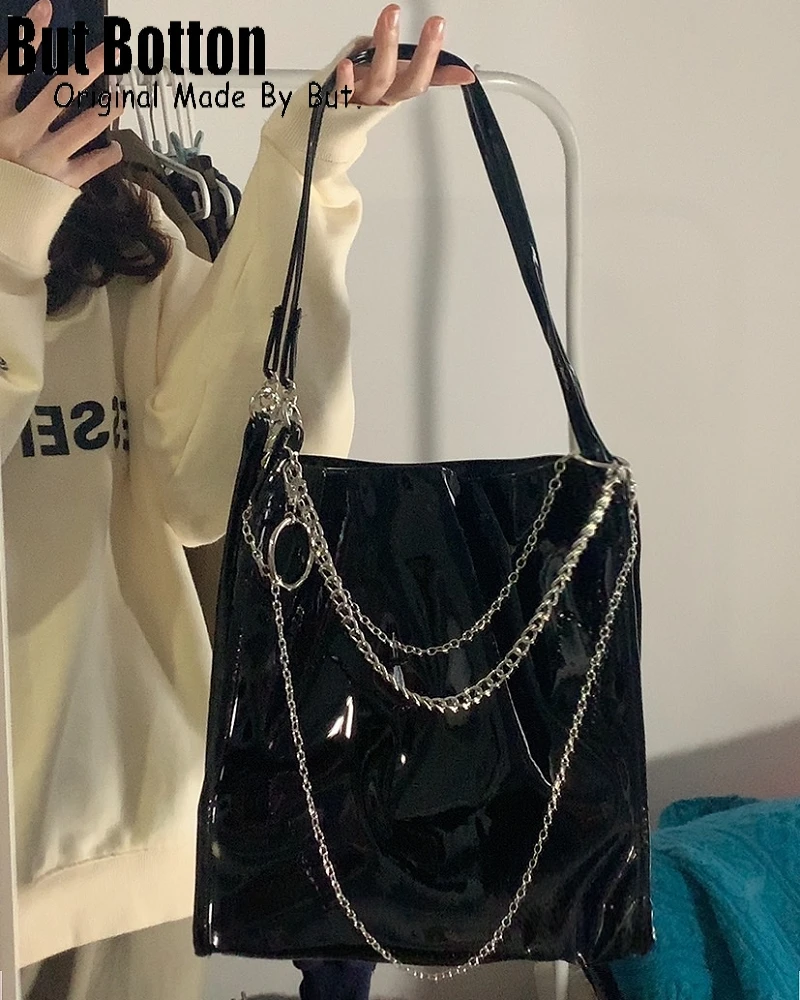 Gothic Women Y2K Girl Patent Leather Shoulder Bags Tote