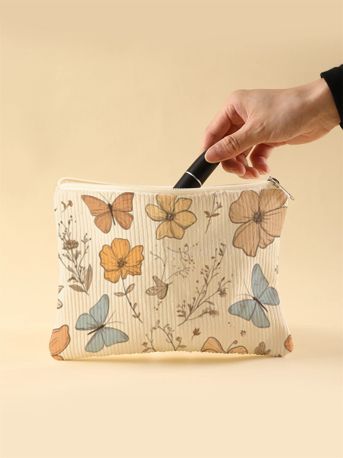 Corduroy Travel Cosmetic Bag Portable Makeup Storage Bag Purses Women Large Capacity Zipper Make Up Organizer Storage Clutch