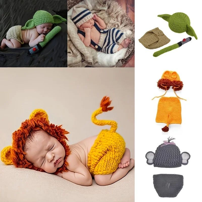 

6 Types New Born Baby Crochet Knit Costume Accessories Infant Photo Shoot Clothes Newborn Photography Props