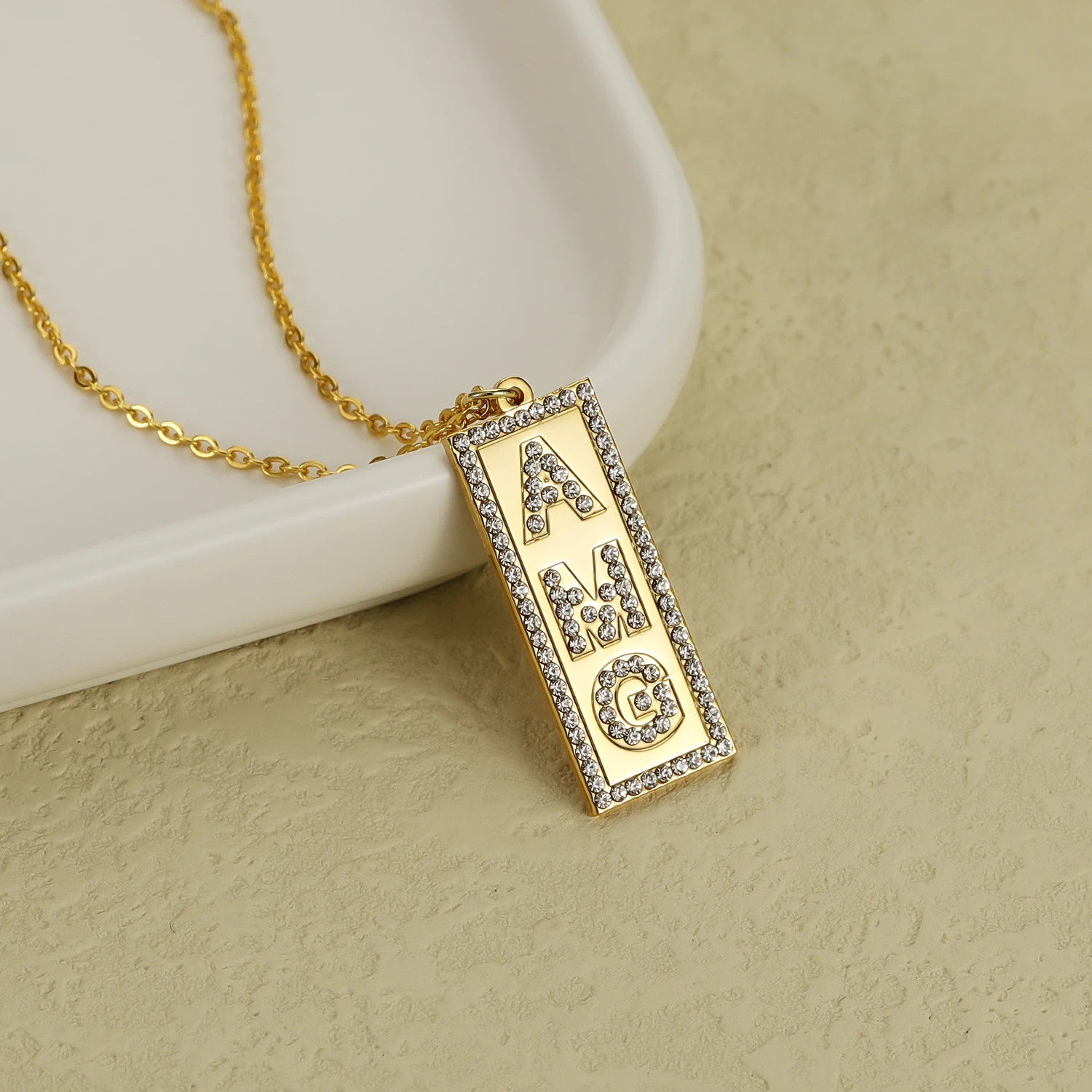 Custom Crystal Name Necklace For Women Personalized Name Pendant Chain CZ Crystal Customized Stainless Steel Jewelry Gift