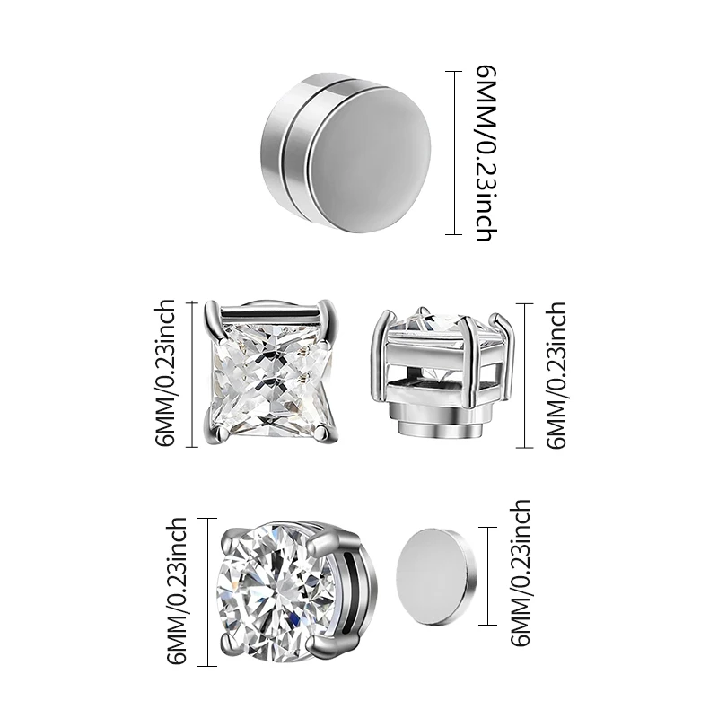 3 Pairs Crystal Magnetic Clip Earrings for Men Product Display