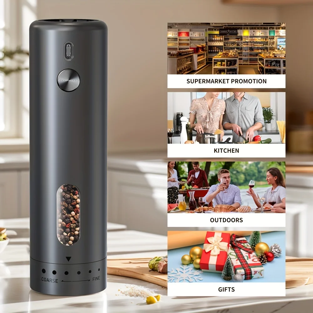 USB Rechargeable Electric Pepper Grinder-ABS Body, Adjustable Coarseness, One-Button Operation Ideal Kitchen Essential