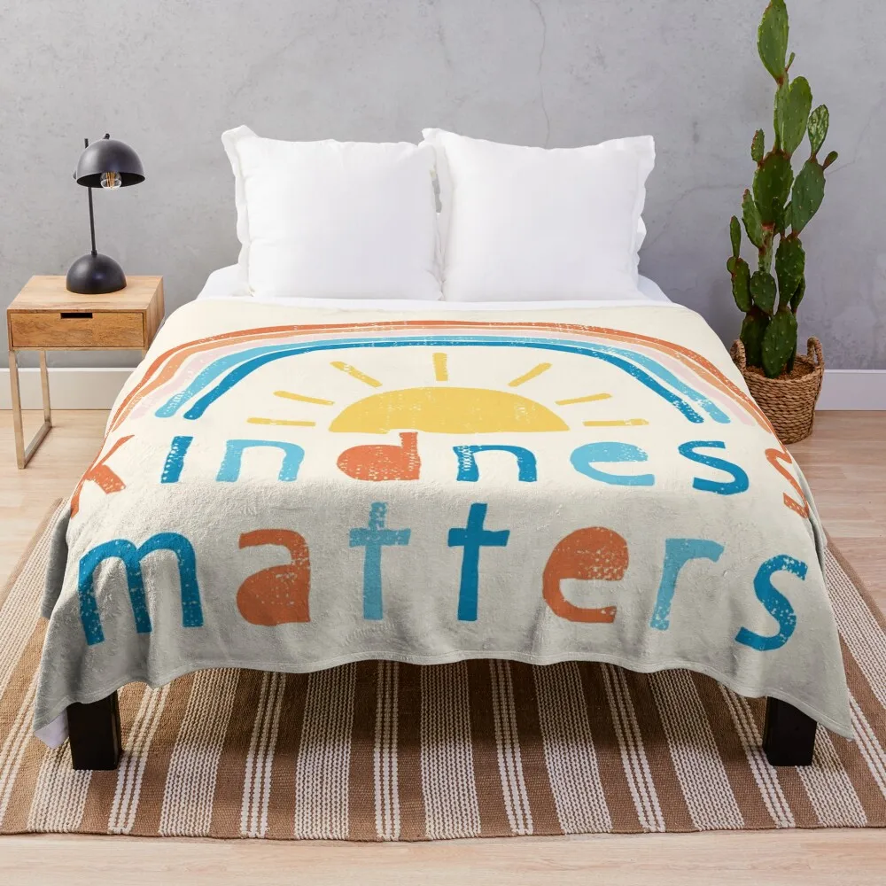 

Kindness Matters. Typography Design with Rainbow Throw Blanket Sofa Quilt Furry Blankets sofa