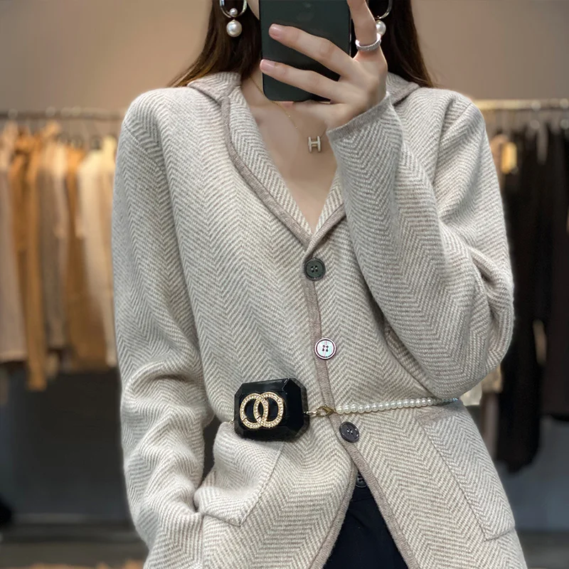 Spring, Autumn And Winter Women's 100% Wool Fashion Suit Stitching All-Match Korean Version Loose Retro Small Fragrance Coat