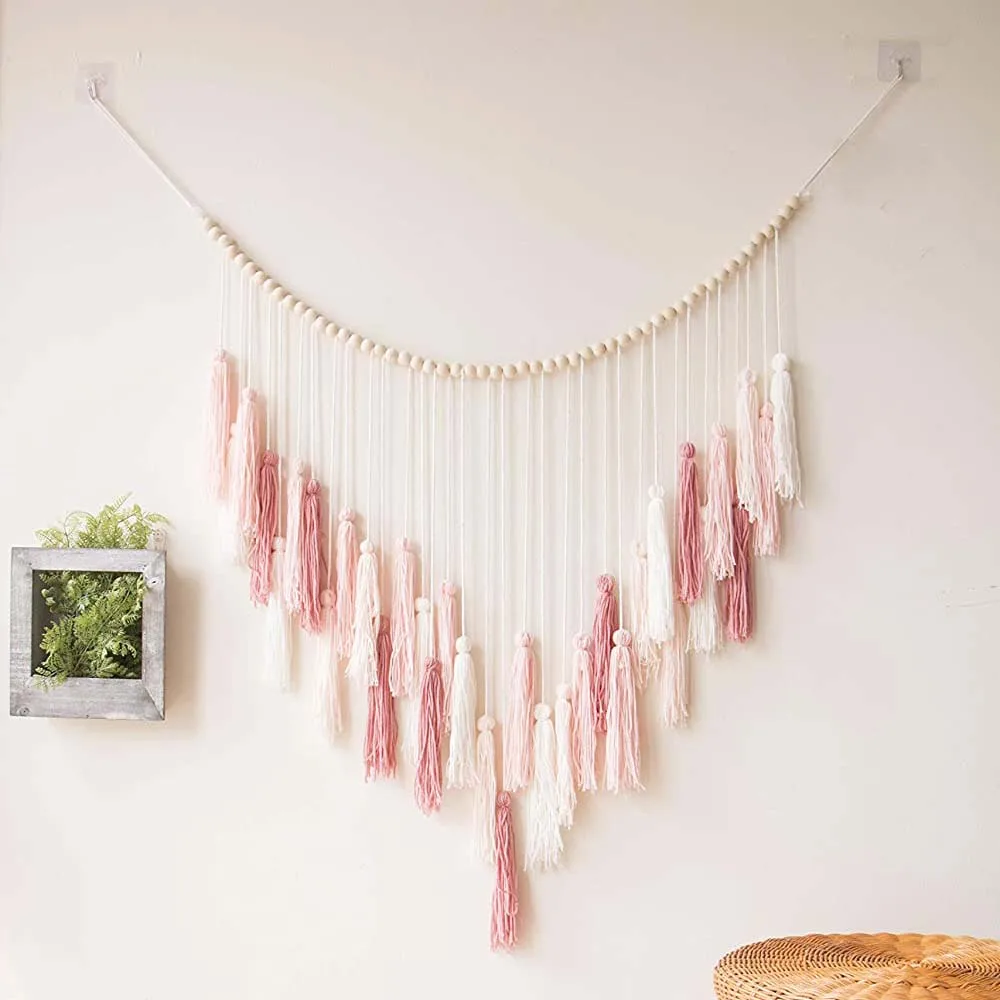 

Macrame Wall Hanging - Large Macrame Wall Hanging with Wood Beads - Bohemian Wall Decor for Bedroom, Living Room and Kitchen