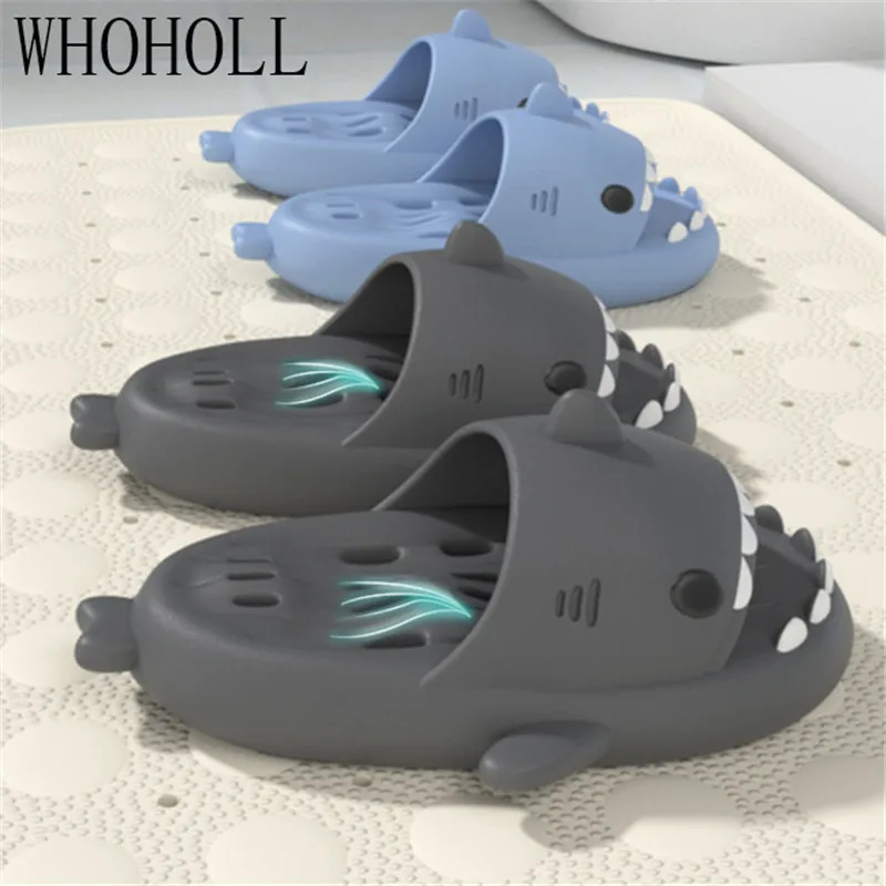 

Man Women Cartoon Shark Slipper Bathroom Adult Couples Non Slip thick sole Hollow Out Slippers Indoor Home Funny Slides Sandals