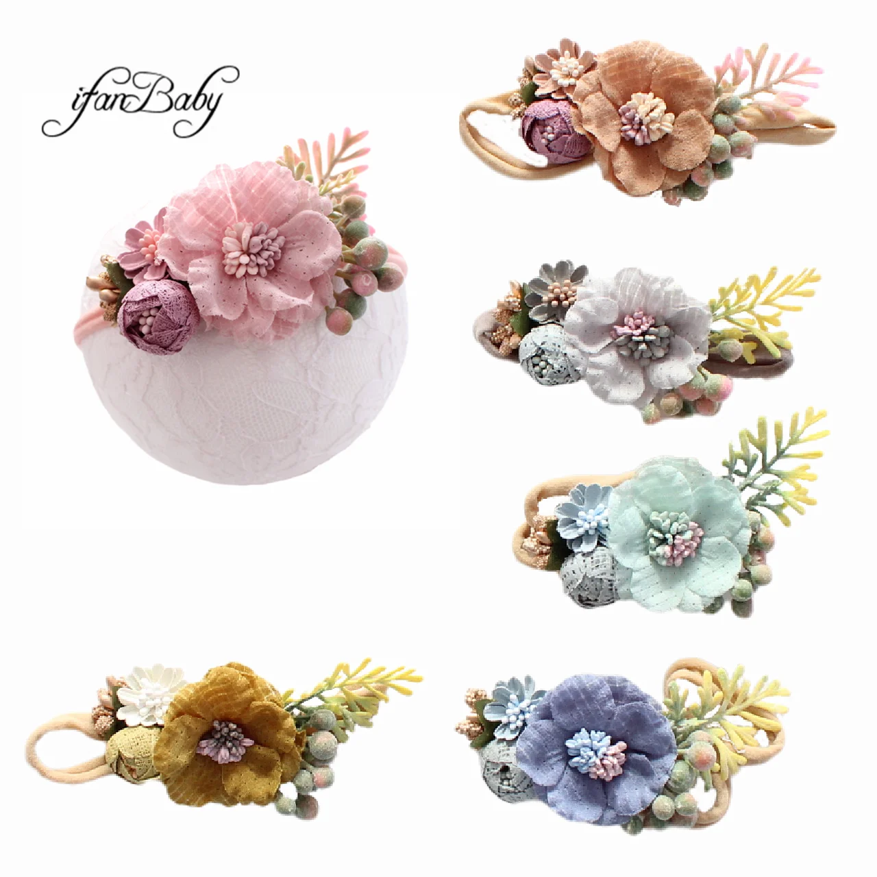Boutique elastische Stretch Haarschmuck Kinder Mädchen Blumen Kopf bedeckung Nylon Blume Stirnband