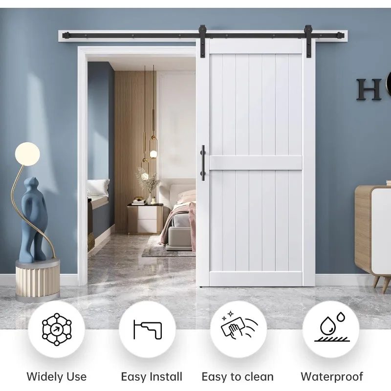 40" X 84" Sliding Barn Door Comes with 7' Barn Door Hardware Track Kit Solid Waterproof and Scratch Resistant Finish White 4