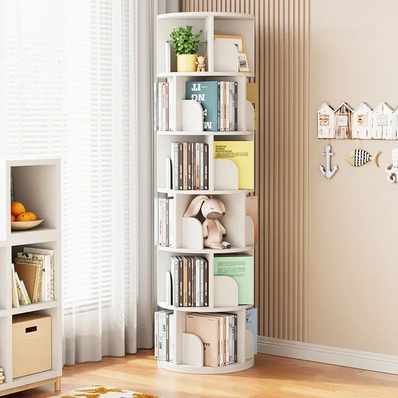 Rotating Floor-standing Bookcases for Apartment Modern Household Bookshelf Minimalist Density Board Bookcase for Library H