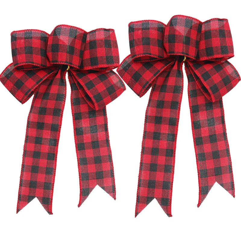 (2-piece Set/pack) 24cm Christmas Ribbon Bow Christmas Tree Wreath Decoration Bow Holiday Decoration Handmade DIY