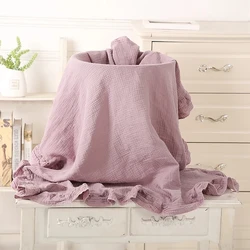 Organic Cotton Muslin Baby Swaddle Blanket with Ruffles - 80x65 cm (PURPLE)