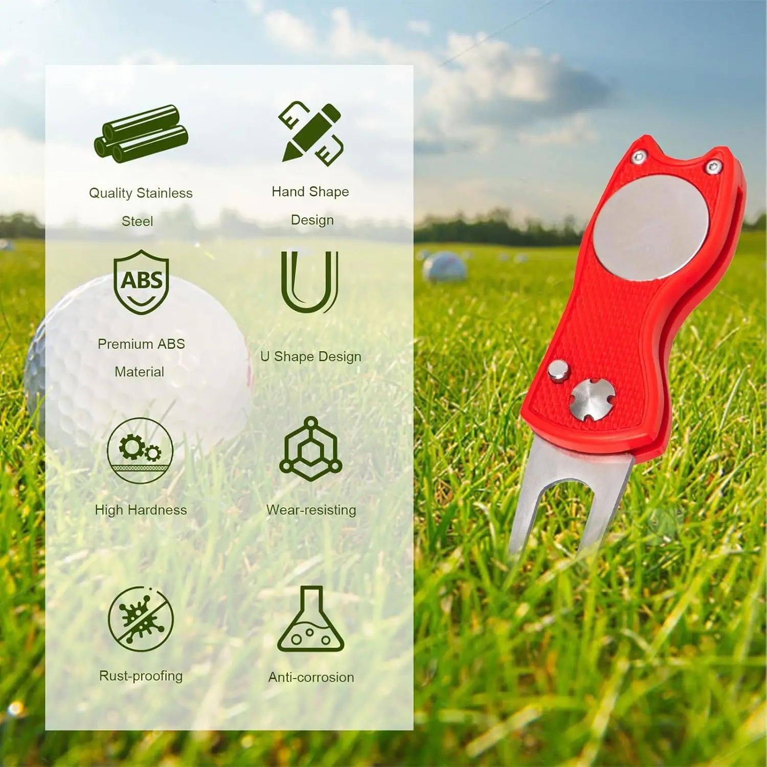 Golf Divot Repair Tool Stainless Steel Switchblade Pitch Groove Cleaner Magnetic Golf Pitchfork Putting Green Fork Training