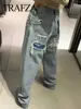 TRAFZA Jeans For Women 2024 Denim Solid Loose Zipper Fly Female Hole Trouser Pockets Wild Basic Commute Woman Wide Leg Long Pant 3