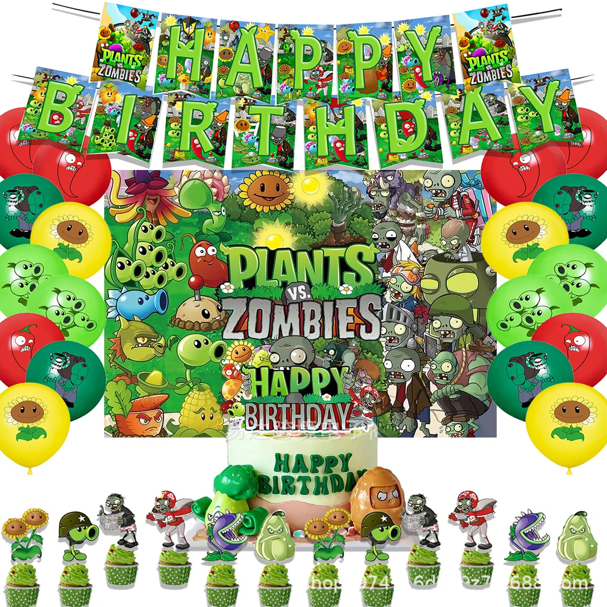Pflanze VS Zombie Geburtstag Party Supplies Dekor Hot Game Plant Zombie Ballon Banner Hintergrund Kuchen Topper Banner Kinder Jungen Geschenke