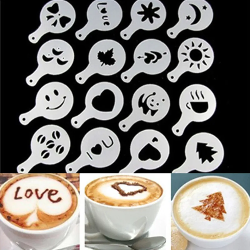 16pcs Coffee Stencil Cafe Barista Tools Latte Art Maker Cappuccino  Accessories