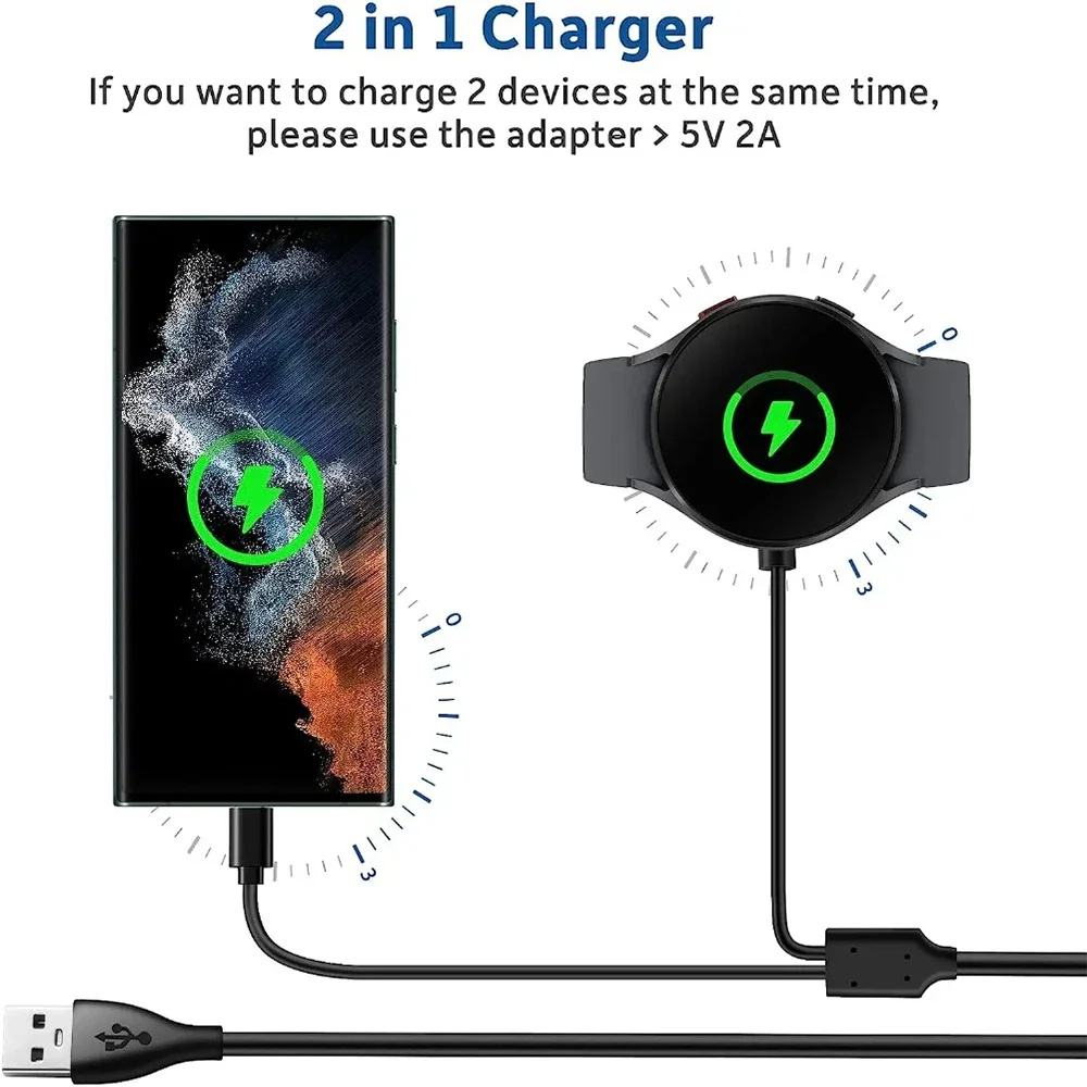 삼성 Galaxy Watch 6 /6 Classic /5 Pro/5/4/3/Active2/1 고속 충전기와 호환되는 Galaxy Watch 충전기용 2 in 1 USB C