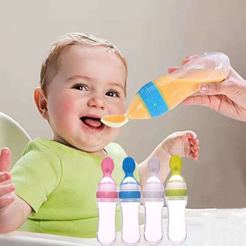 

Squeezing Feeding Bottle Silicone Newborn Baby Training Rice Spoon Infant Cereal Food Supplement Feeder Safe Tableware Tools