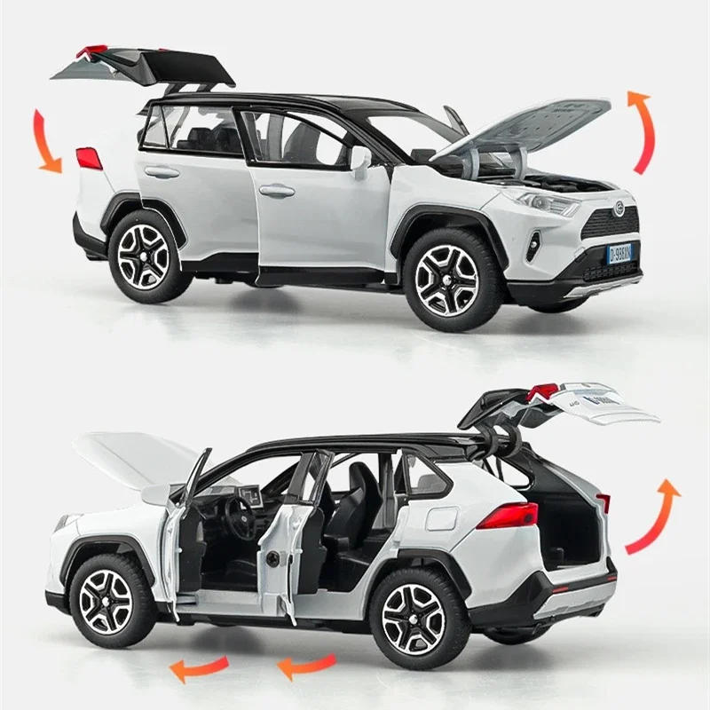 Toy Alloy Car Model de Toyota RAV4 SUV, Diecast e Toy Vehicles, Off-Road Metal, som e luz, Collectibles Presentes, 1:22