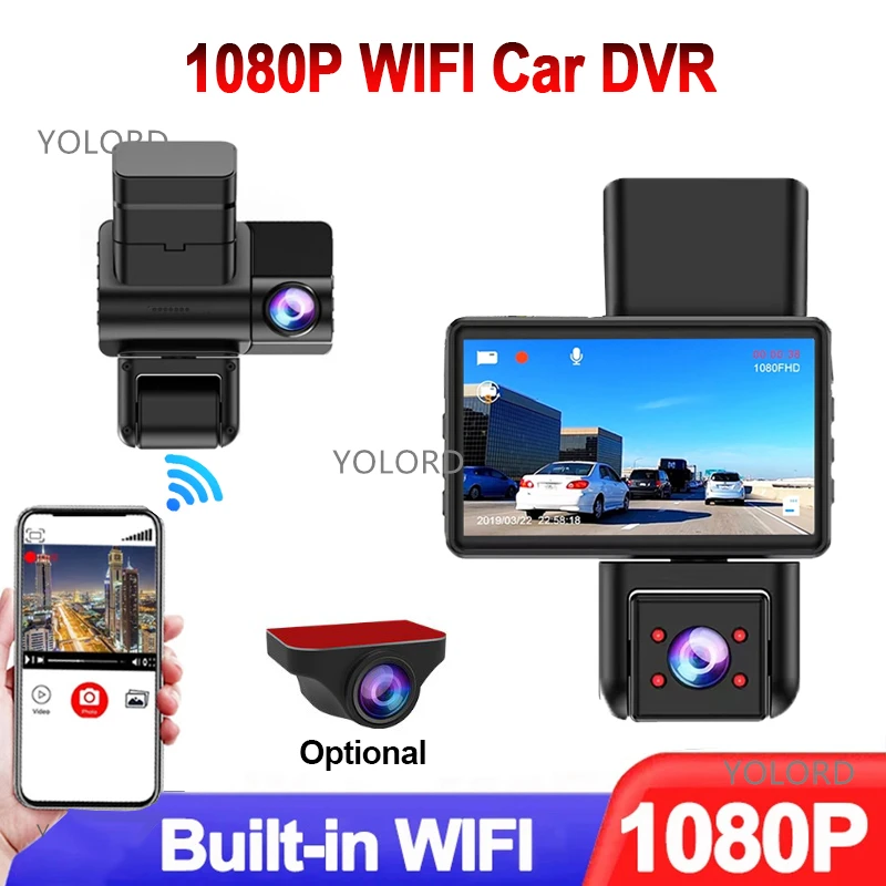 

1080P WIFI Wireless Car DVR Dual Camera Front Inside Rear 3-Channel Vehicle Dash Cam Recorder Black Box