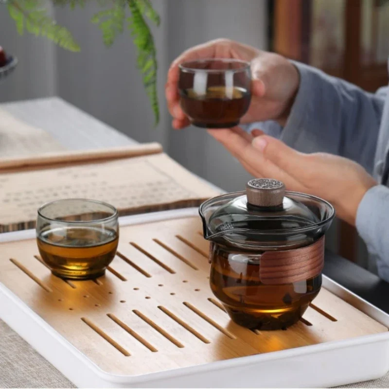 Glass Tea Tureen Teacups Heat Resistant Scalding Teaware with Lid Japanese Handy Pot Kung Fu Tea Brewing Cup with Filtration